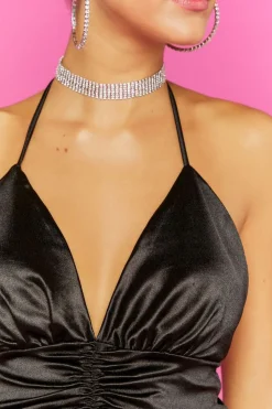 Satin Ruched Halter Crop Top
