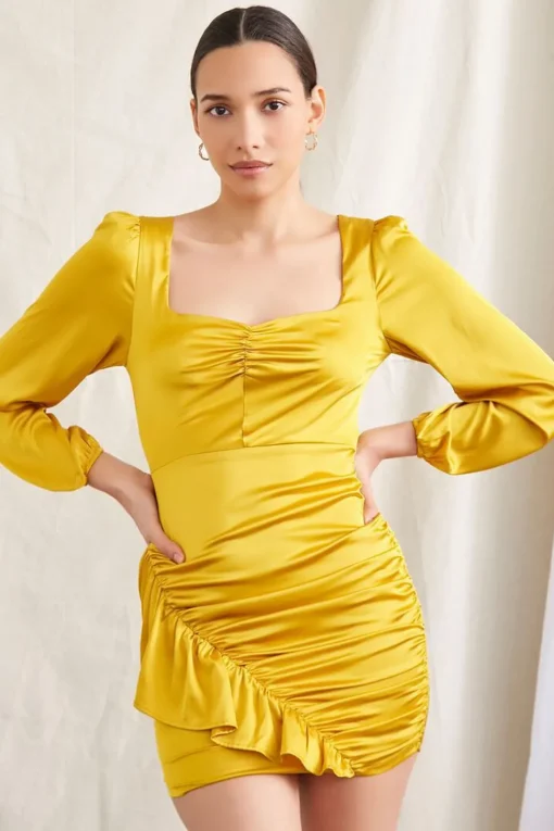 Satin Ruched Mini Dress