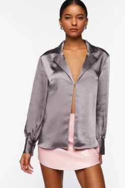 Satin Split-Hem Shirt