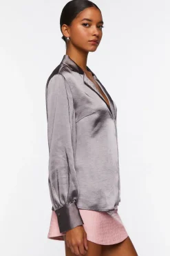 Satin Split-Hem Shirt