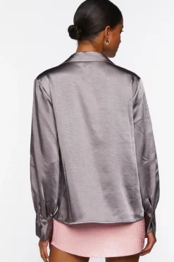 Satin Split-Hem Shirt