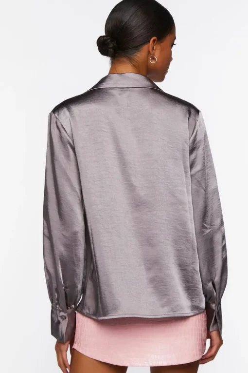 Satin Split-Hem Shirt