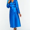 Satin Surplice Wrap Midi Dress