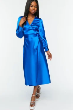 Satin Surplice Wrap Midi Dress