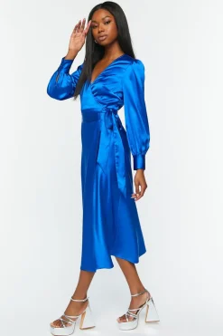 Satin Surplice Wrap Midi Dress