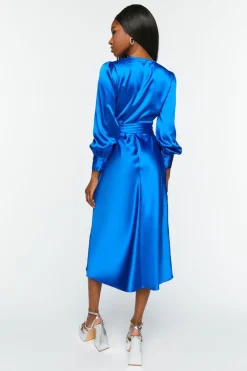 Satin Surplice Wrap Midi Dress