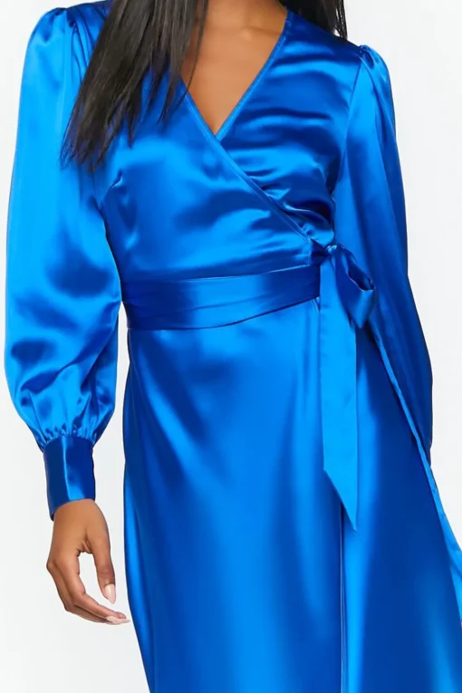 Satin Surplice Wrap Midi Dress