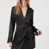 Satin Surplice Wraparound Mini Dress