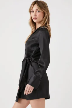 Satin Surplice Wraparound Mini Dress