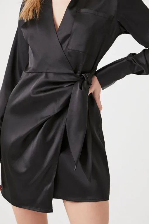 Satin Surplice Wraparound Mini Dress