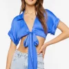 Satin Tie-Front Crop Top