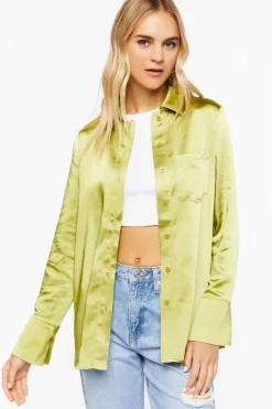 Satin Trumpet-Sleeve Shirt