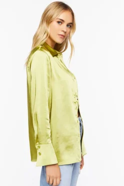 Satin Trumpet-Sleeve Shirt