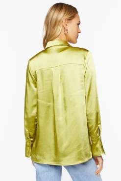Satin Trumpet-Sleeve Shirt