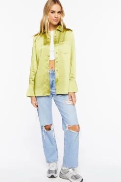 Satin Trumpet-Sleeve Shirt