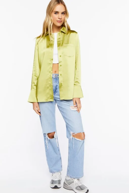 Satin Trumpet-Sleeve Shirt