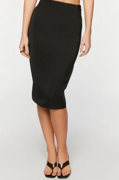 Satin Vented-Hem Midi Skirt
