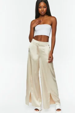 Satin Wide-Leg Split-Hem Pants
