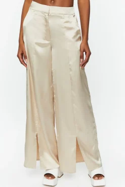 Satin Wide-Leg Split-Hem Pants