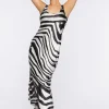 Satin Zebra Print Midi Dress