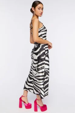 Satin Zebra Print Midi Dress