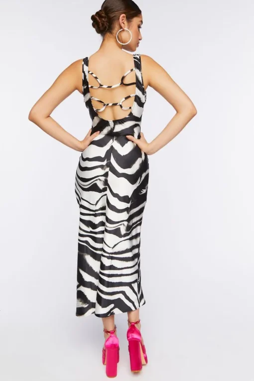 Satin Zebra Print Midi Dress