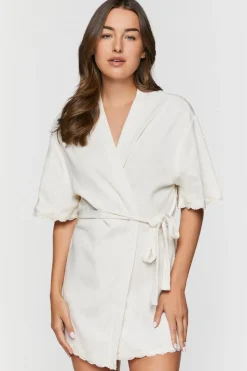 Scalloped-Trim Ribbed Lingerie Robe