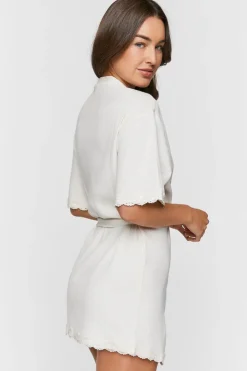 Scalloped-Trim Ribbed Lingerie Robe