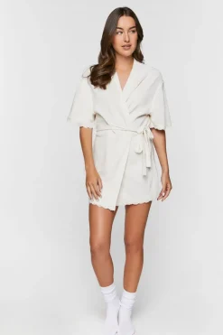 Scalloped-Trim Ribbed Lingerie Robe