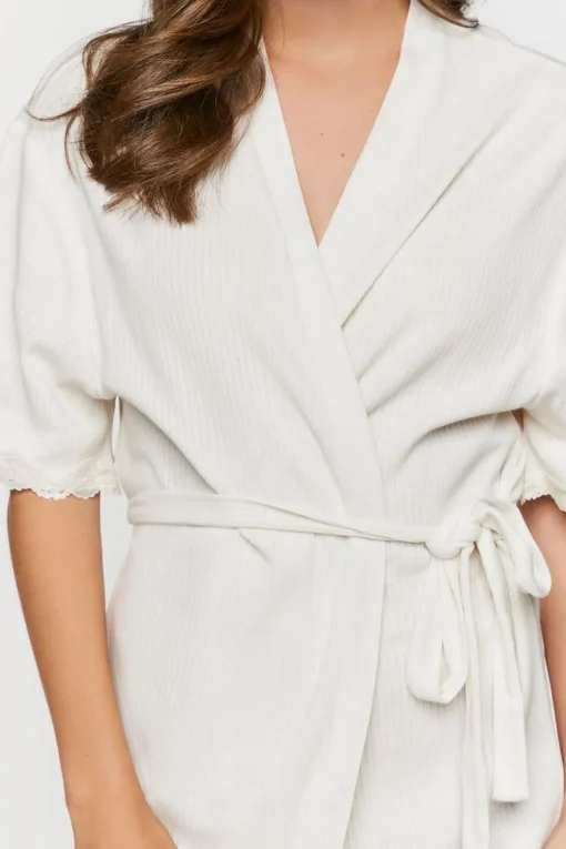 Scalloped-Trim Ribbed Lingerie Robe
