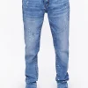 Seamed Paint Splatter Slim-Fit Jeans
