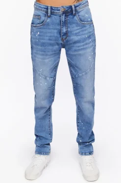 Seamed Paint Splatter Slim-Fit Jeans