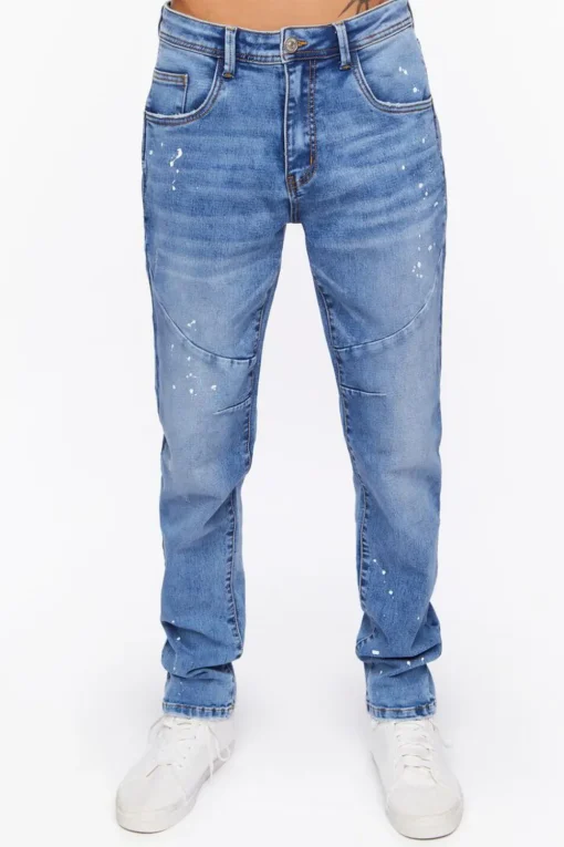 Seamed Paint Splatter Slim-Fit Jeans