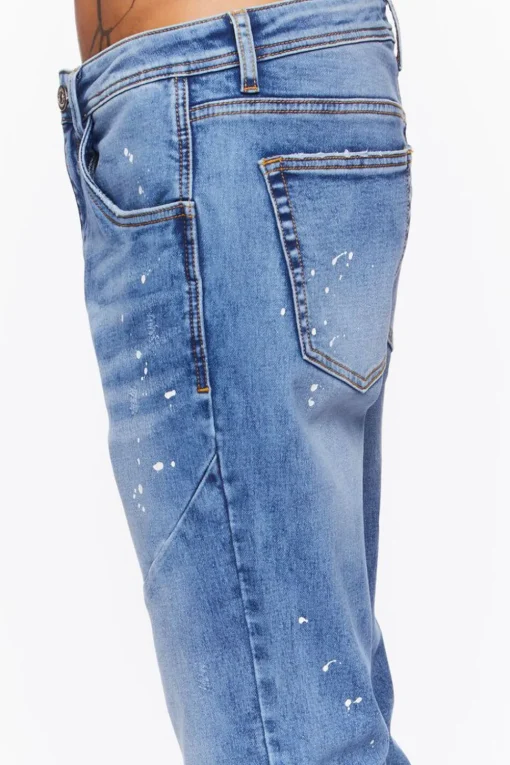 Seamed Paint Splatter Slim-Fit Jeans