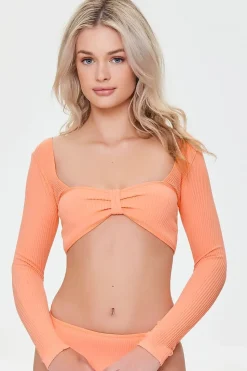 Seamless Knotted Long-Sleeve Bikini Top