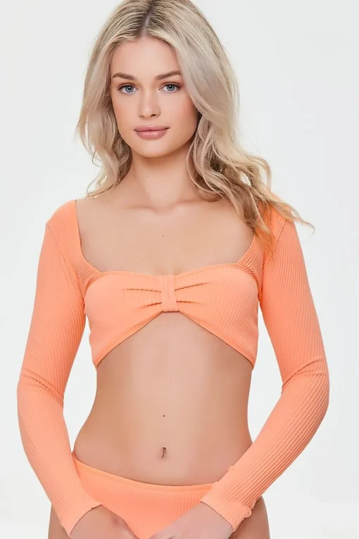 Seamless Knotted Long-Sleeve Bikini Top