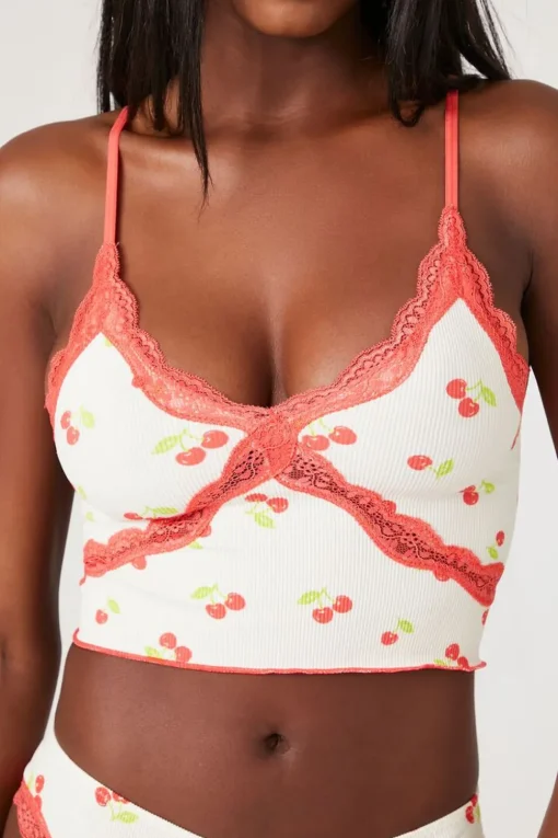 Seamless Lace-Trim Cherry Bralette