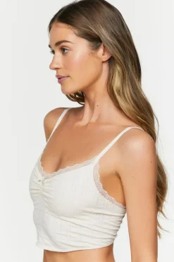 Seamless Perforated Lace-Trim Bralette