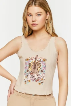 Self Love Graphic Lace-Trim Tank Top
