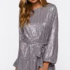 Sequin Long-Sleeve Mini Dress