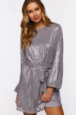 Sequin Long-Sleeve Mini Dress