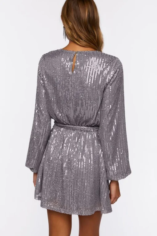 Sequin Long-Sleeve Mini Dress