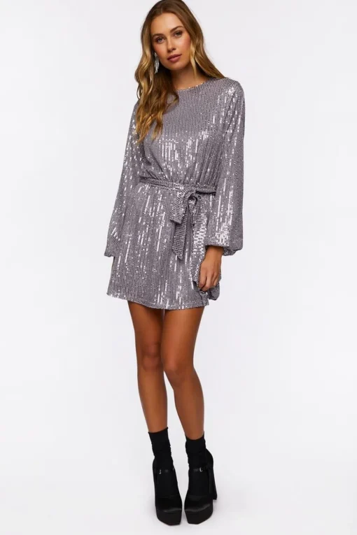 Sequin Long-Sleeve Mini Dress