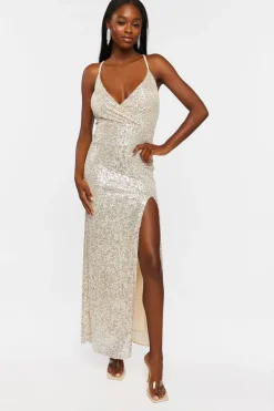 Sequin Surplice Maxi Dress