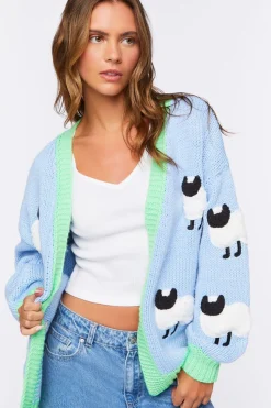 Sheep Embroidered Cardigan Sweater