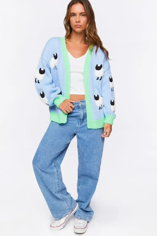 Sheep Embroidered Cardigan Sweater