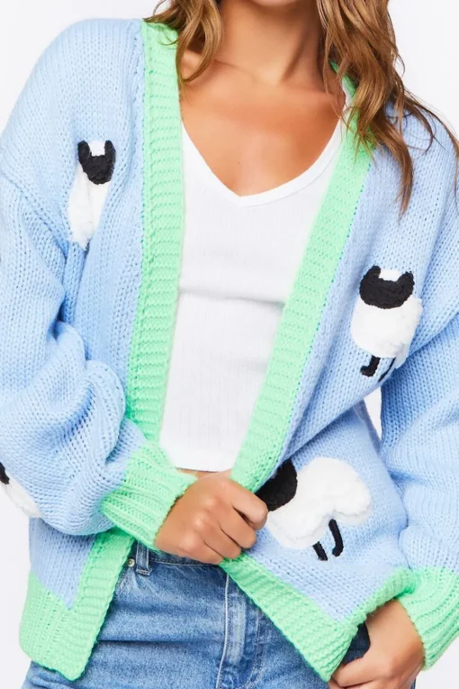 Sheep Embroidered Cardigan Sweater