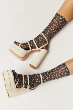 Sheer Ditsy Floral Print Crew Socks