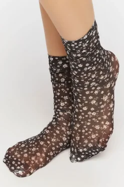 Sheer Ditsy Floral Print Crew Socks
