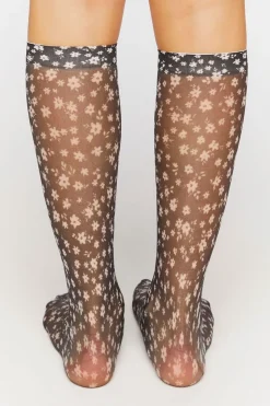 Sheer Ditsy Floral Print Crew Socks